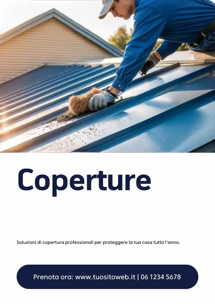 Manifesto pubblicitario per coperture professionali blu