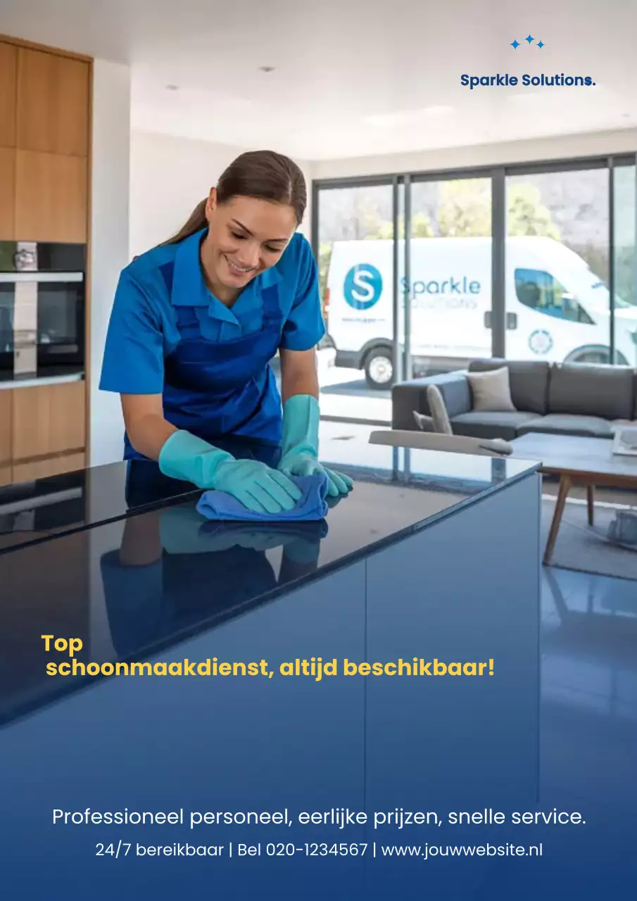 Blauwe moderne schoonmaakreclameposter