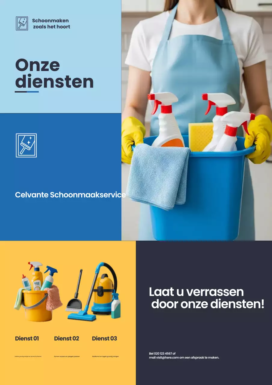 Blauwe moderne schoonmaakreclameposter