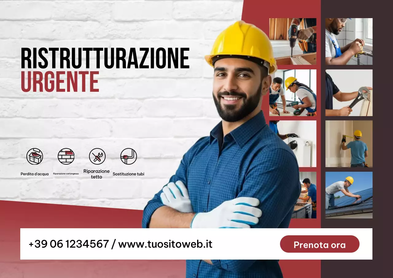 Manifesto promozionale per la ristrutturazione professionale rossa