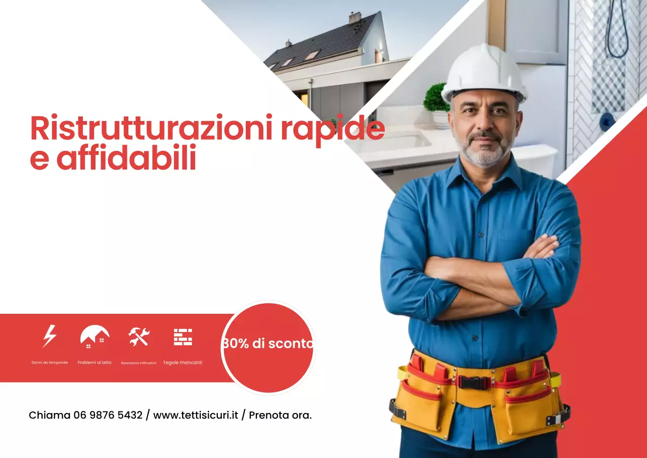 Manifesto promozionale per la ristrutturazione moderna in rosso