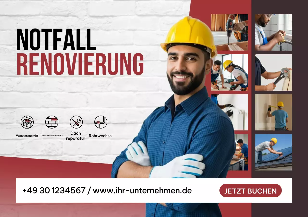 Rotes Werbeplakat für professionelle Renovierungen