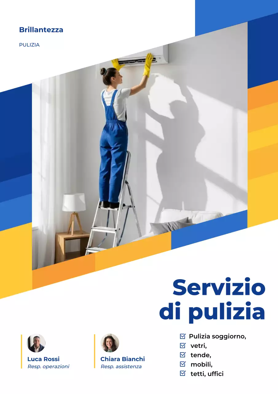 Manifesto pubblicitario del servizio di pulizia moderno blu