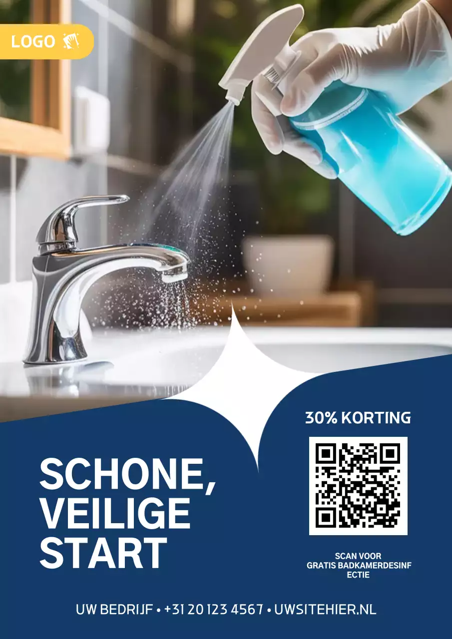 Blauwe moderne schoonmaakpromotieposter