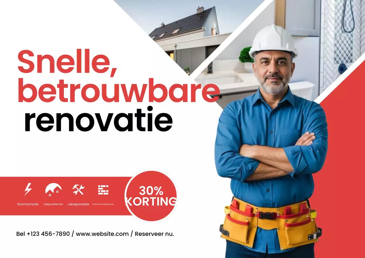 Rode moderne renovatie promotieposter