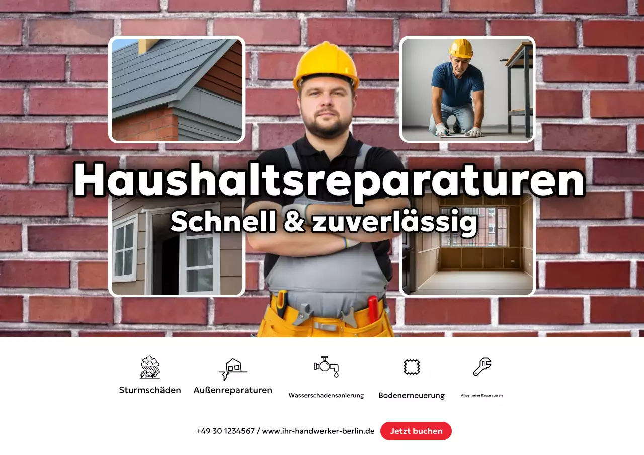 Rotes Werbeplakat für professionelle Heimreparaturen