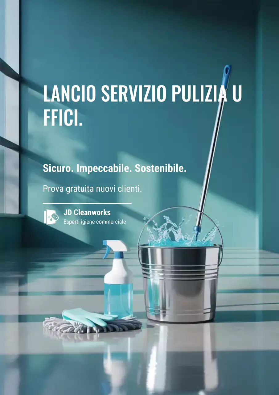 Poster promozionale del servizio di pulizia moderno color verde acqua