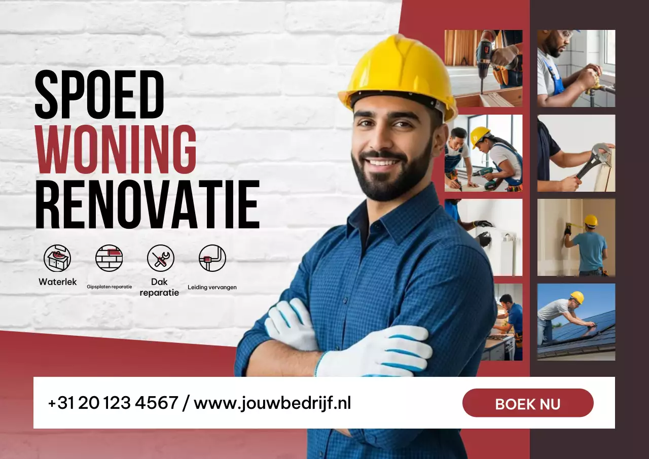 Rode professionele renovatie promotieposter