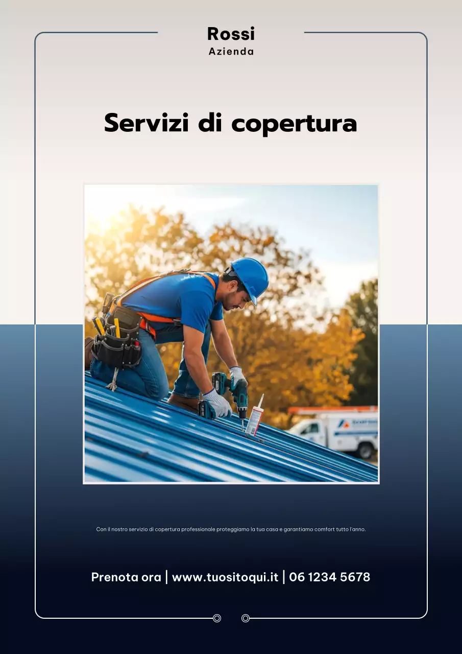 Manifesto pubblicitario per coperture professionali blu