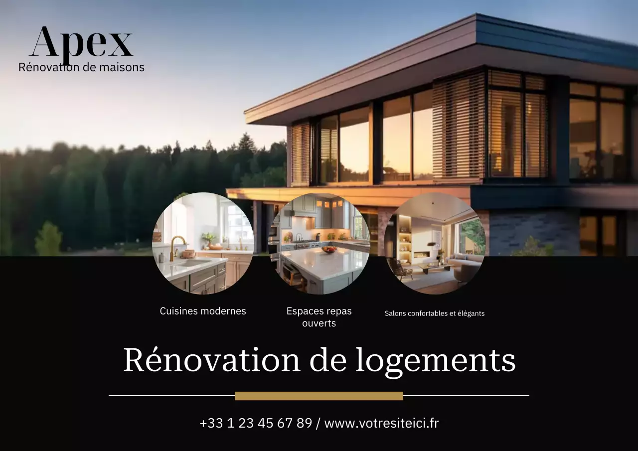 Affiche publicitaire de rénovation moderne noire