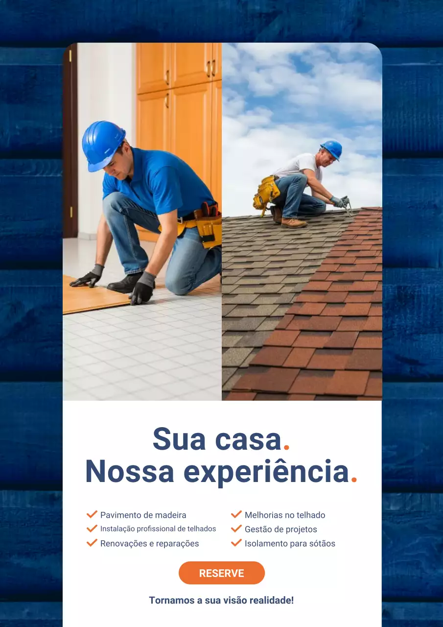 Cartaz promocional de renovação residencial profissional azul