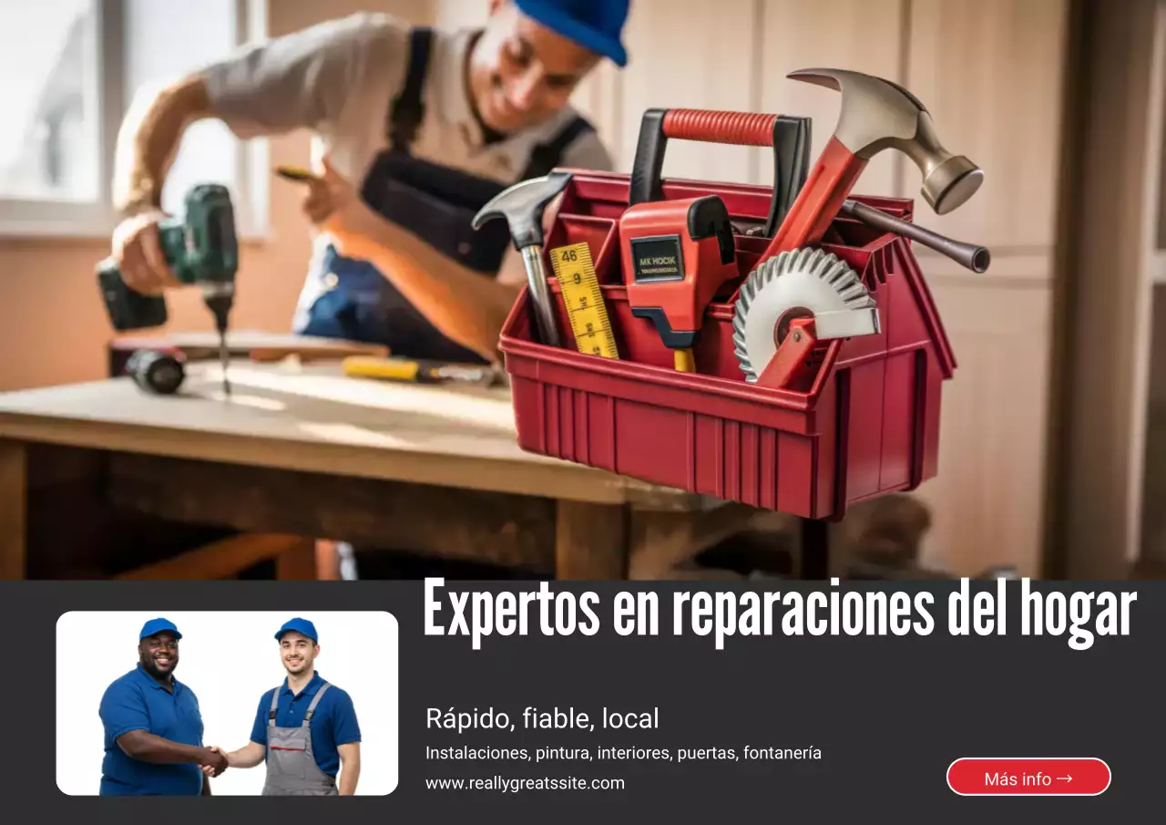 Cartel rojo de promoción de reparaciones modernas