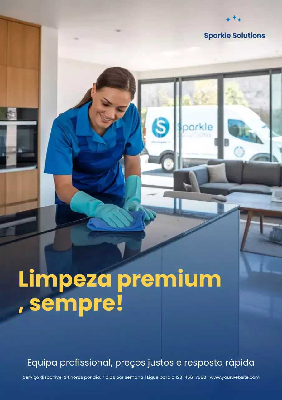 Cartaz de propaganda de limpeza moderna azul