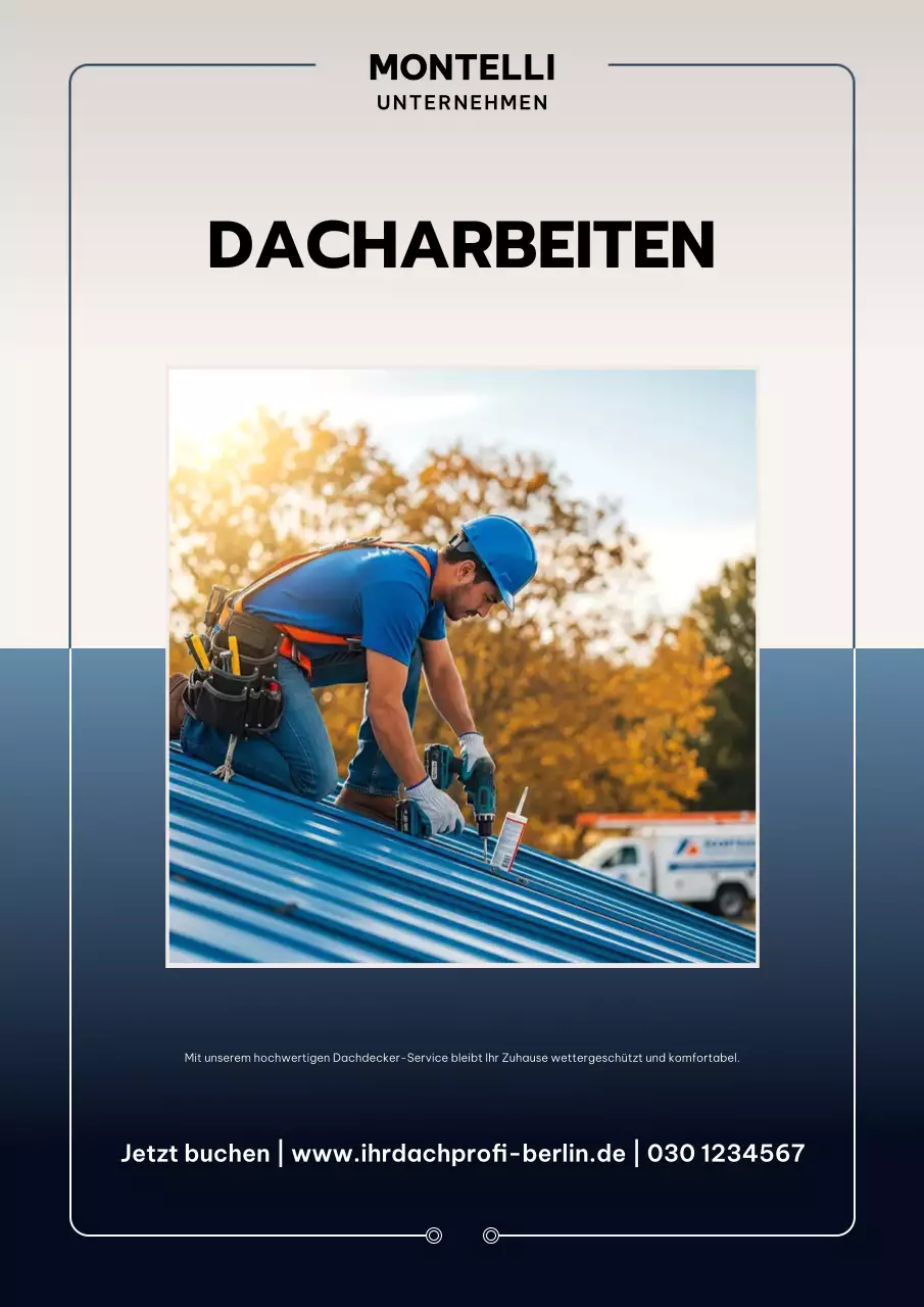 Blaues Werbeplakat für professionelle Dachdecker