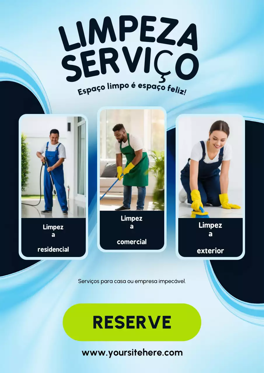 Cartaz promocional de limpeza moderna azul