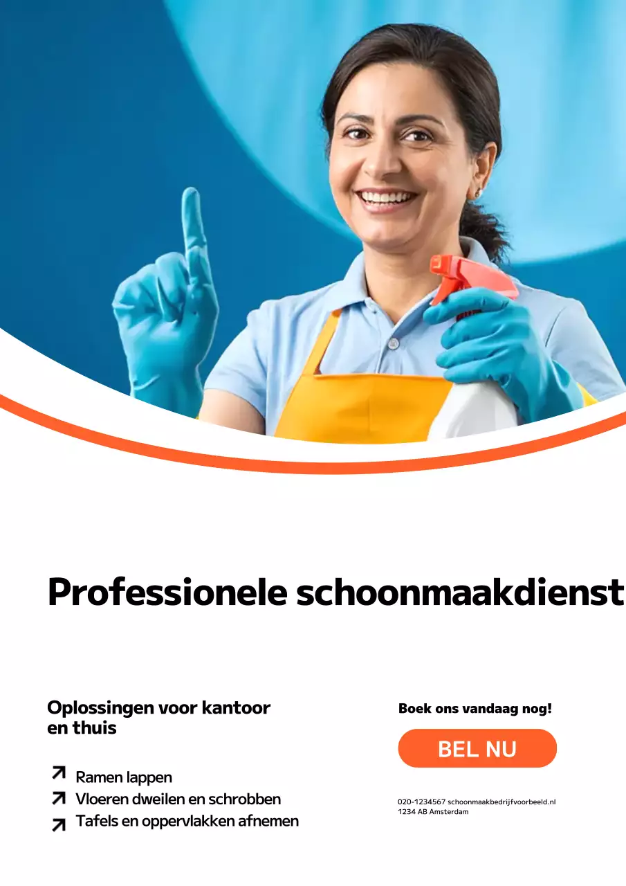 Oranje professionele schoonmaakreclameposter