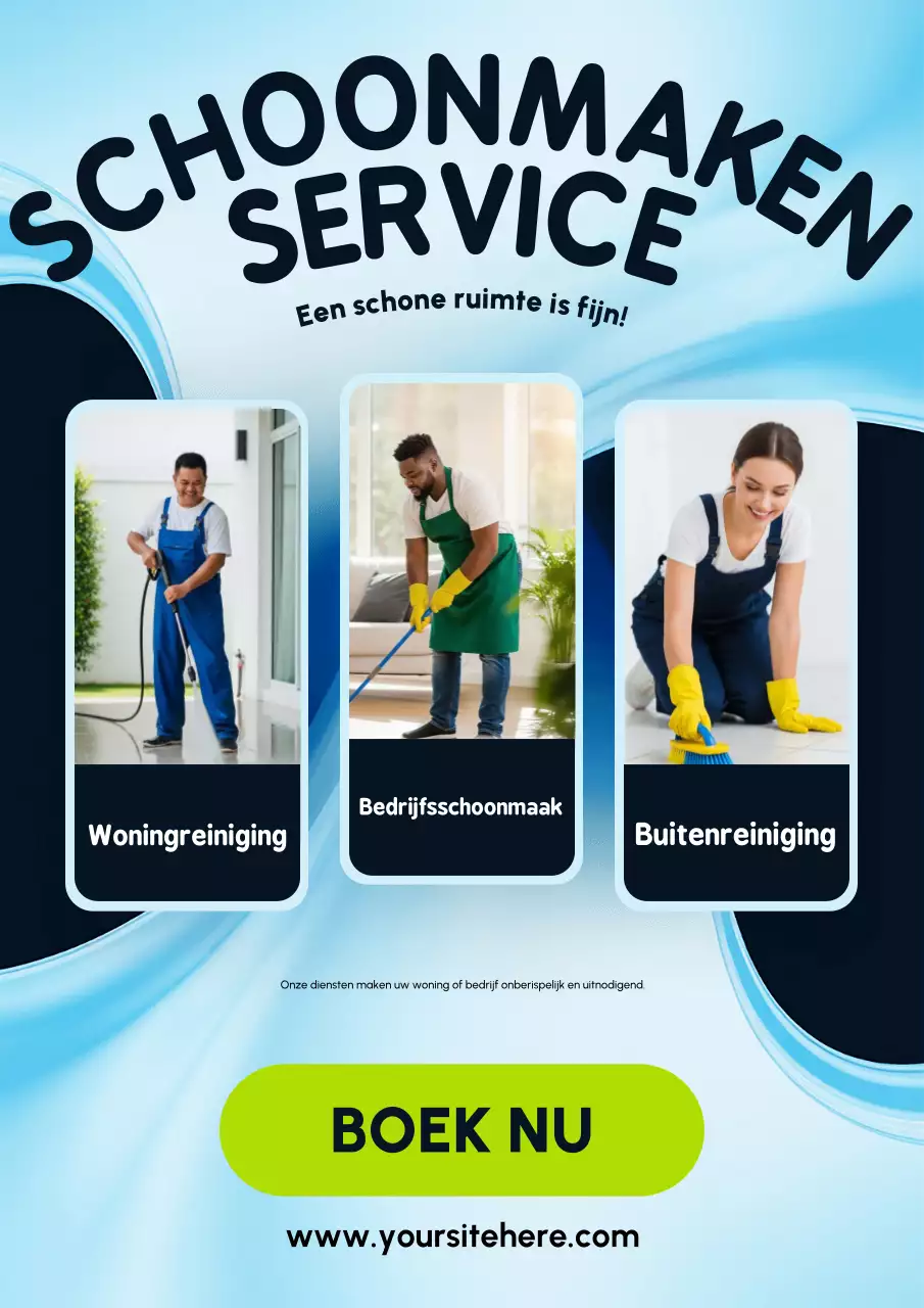 Blauwe moderne schoonmaakpromotieposter