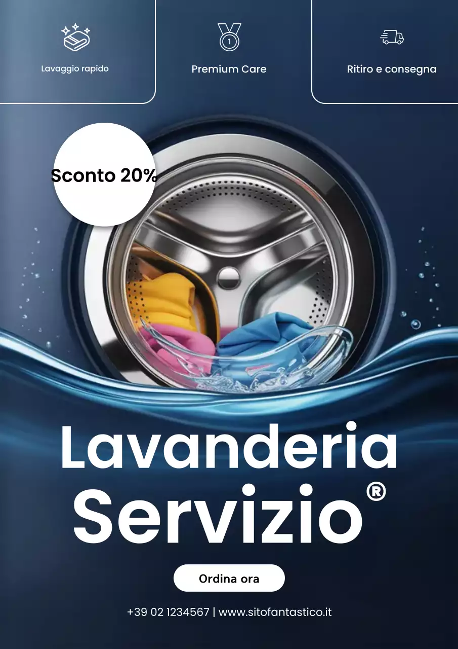 Poster promozionale per lavanderia moderna blu