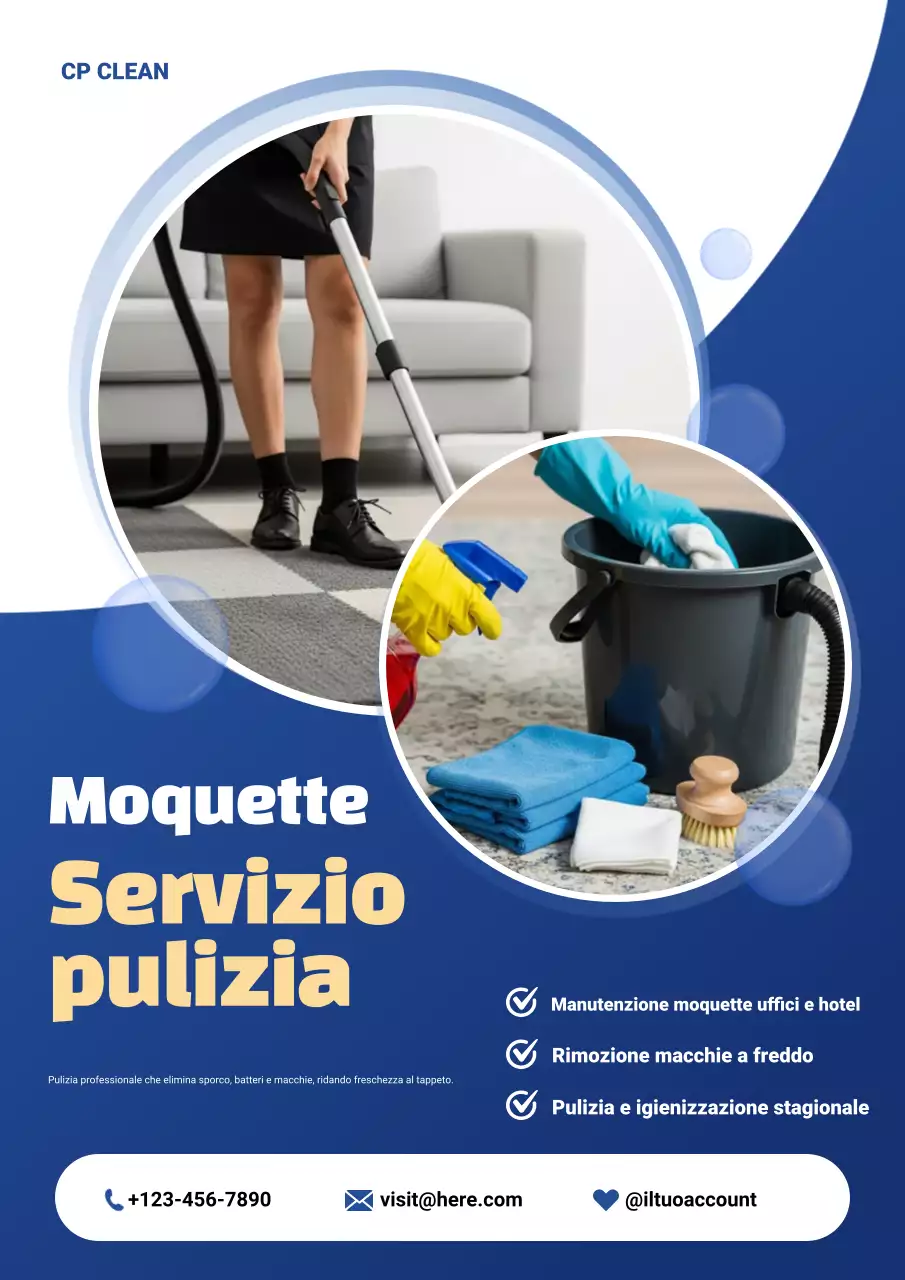 Manifesto pubblicitario del servizio di pulizia moderno blu