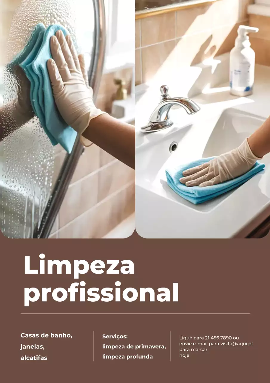 Cartaz promocional de serviços de limpeza modernos em marrom
