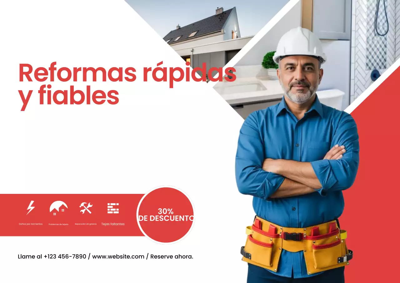 Cartel rojo de promoción de renovación moderna