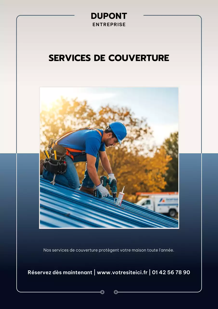 Affiche publicitaire de toiture professionnelle bleue