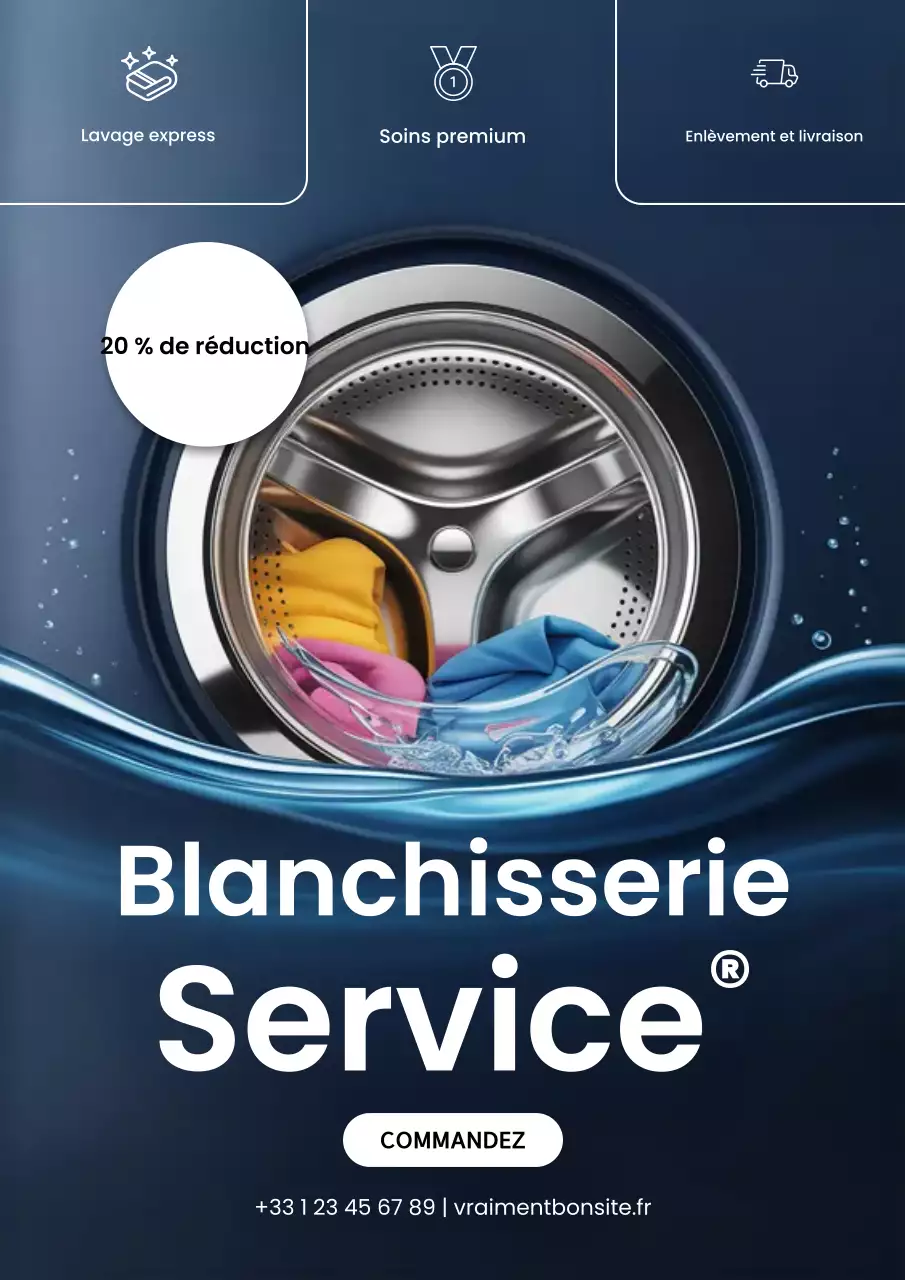 Affiche promotionnelle de la blanchisserie moderne bleue