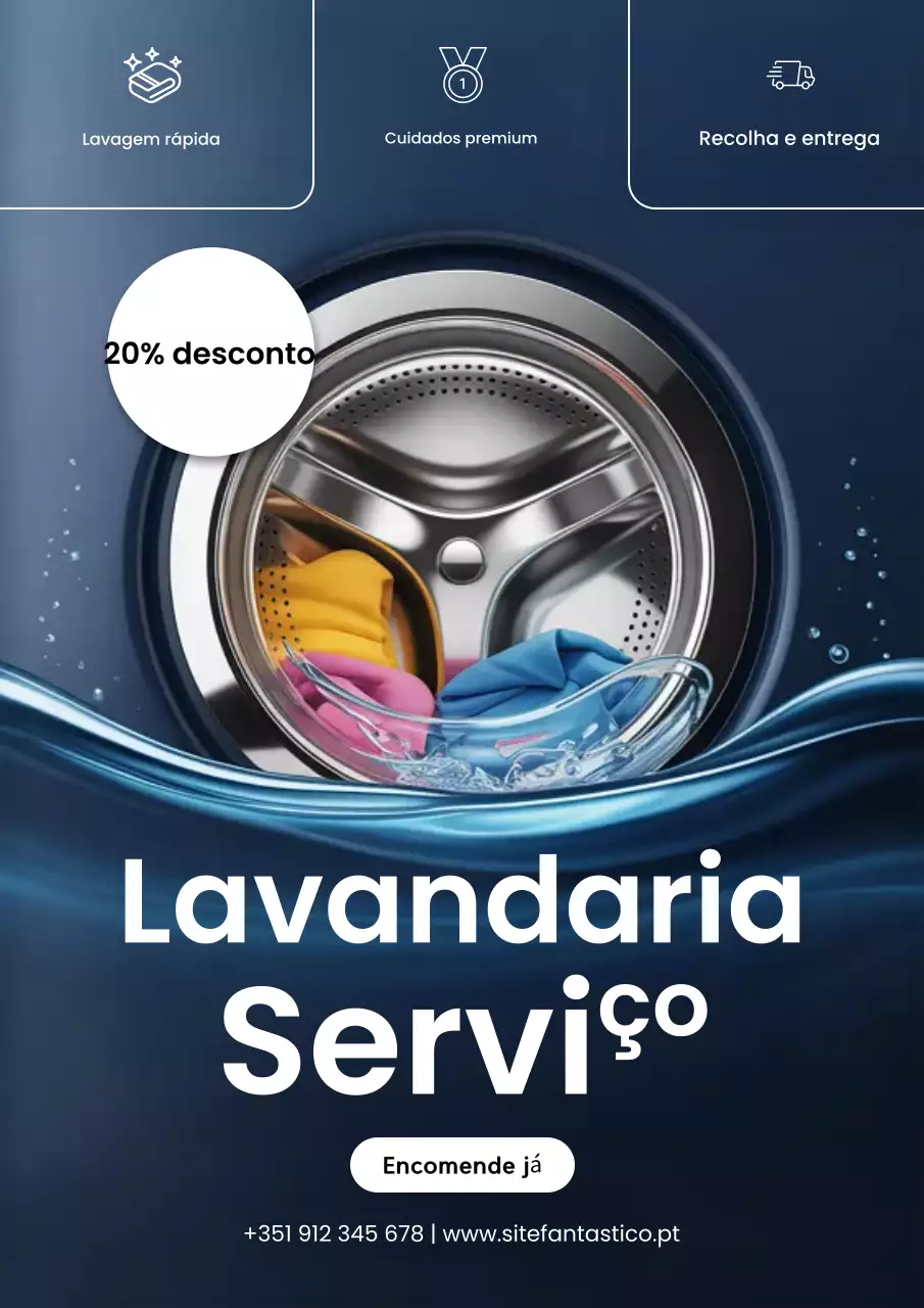 Cartaz promocional de lavanderia moderna azul