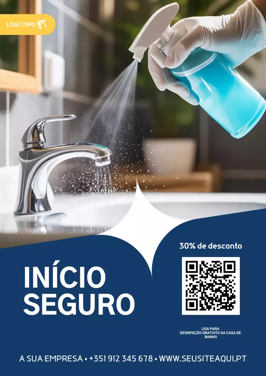 Cartaz promocional de limpeza moderna azul