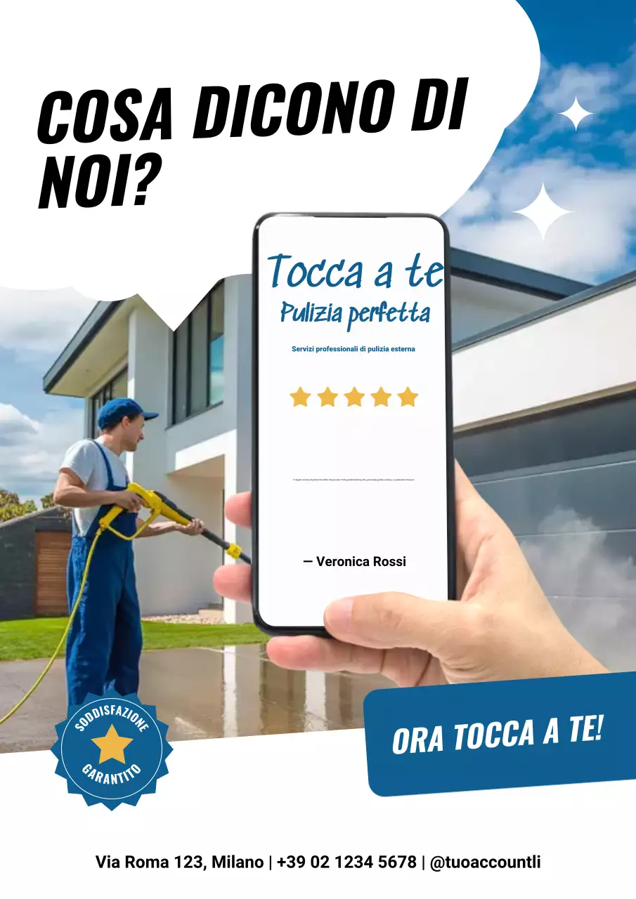 Manifesto pubblicitario del servizio di pulizia moderno blu