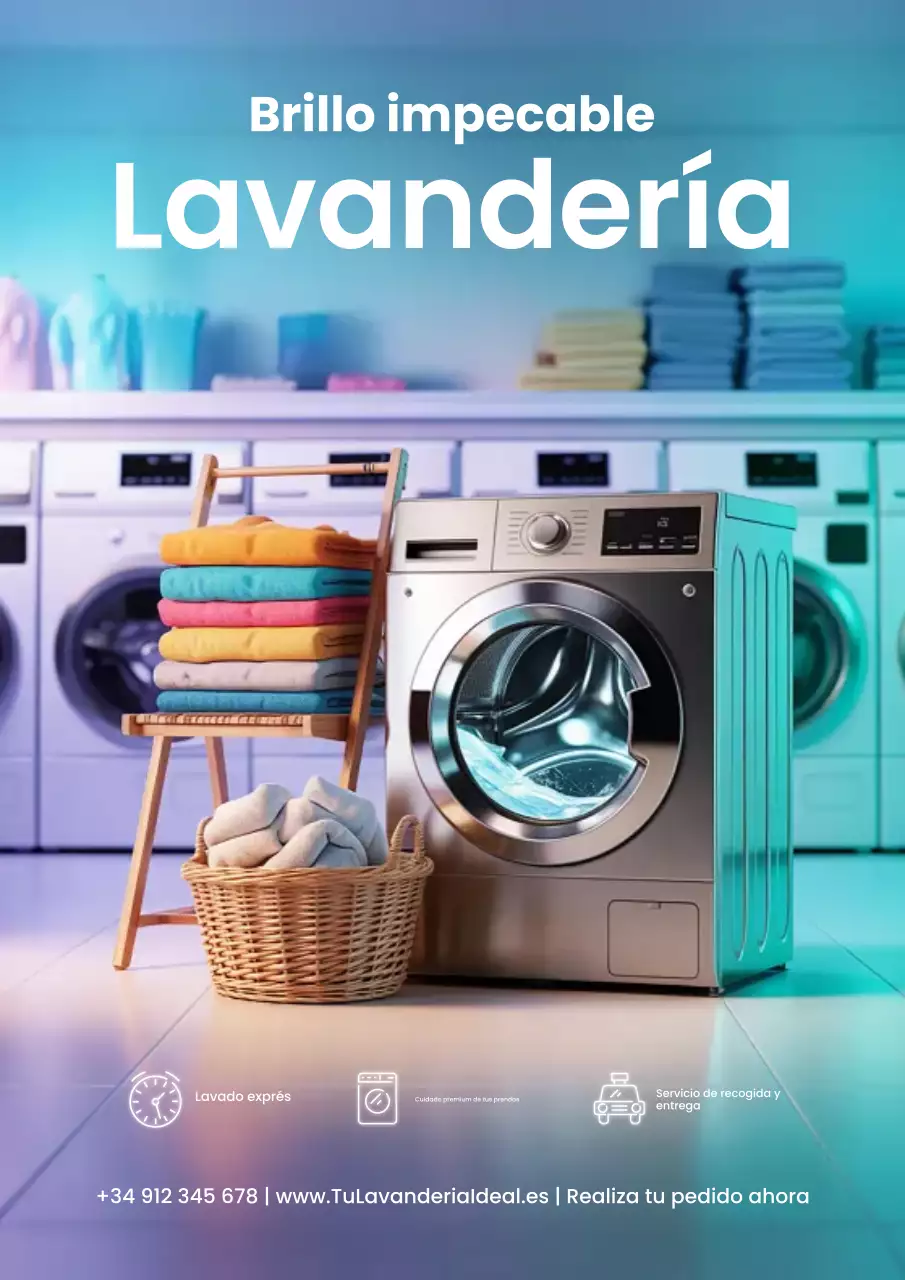 Póster promocional de lavandería moderna azul