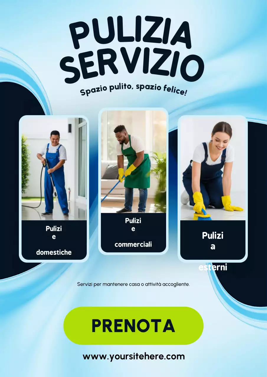 Manifesto promozionale per la pulizia moderna blu