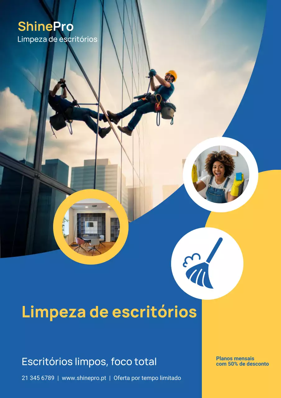 Cartaz promocional de limpeza moderna azul
