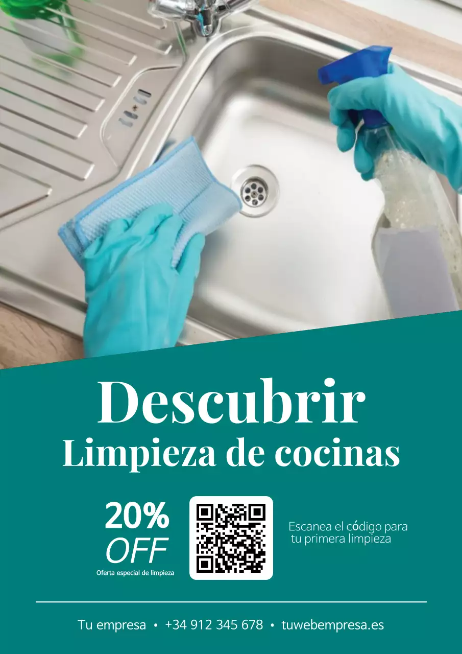 Póster promocional de cocina limpia en color verde azulado