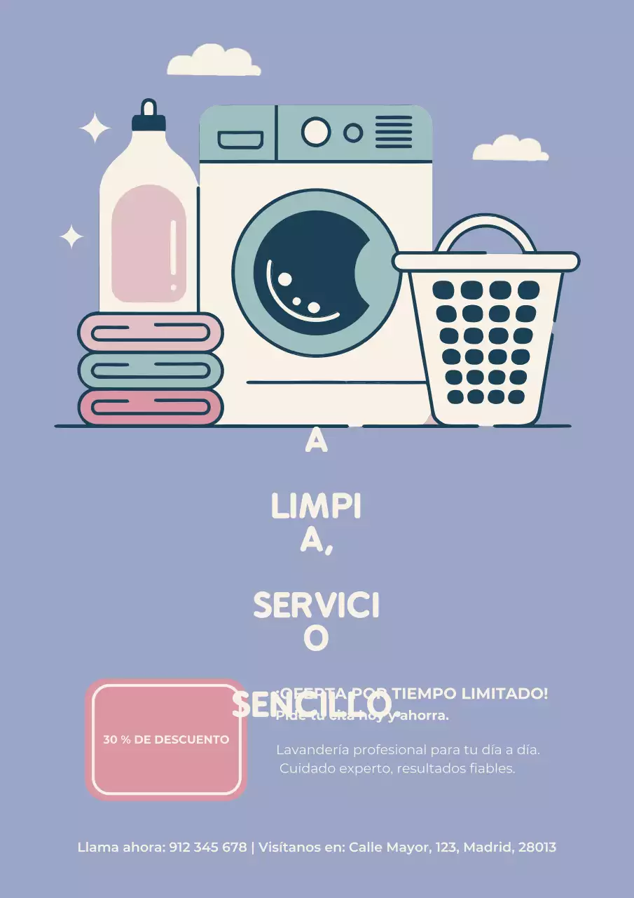 Póster promocional de lavandería moderna azul