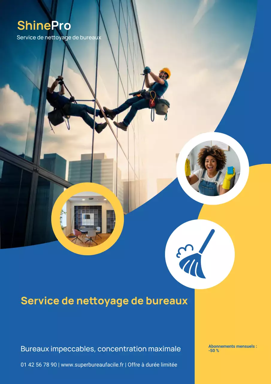 Affiche promotionnelle de nettoyage moderne bleu