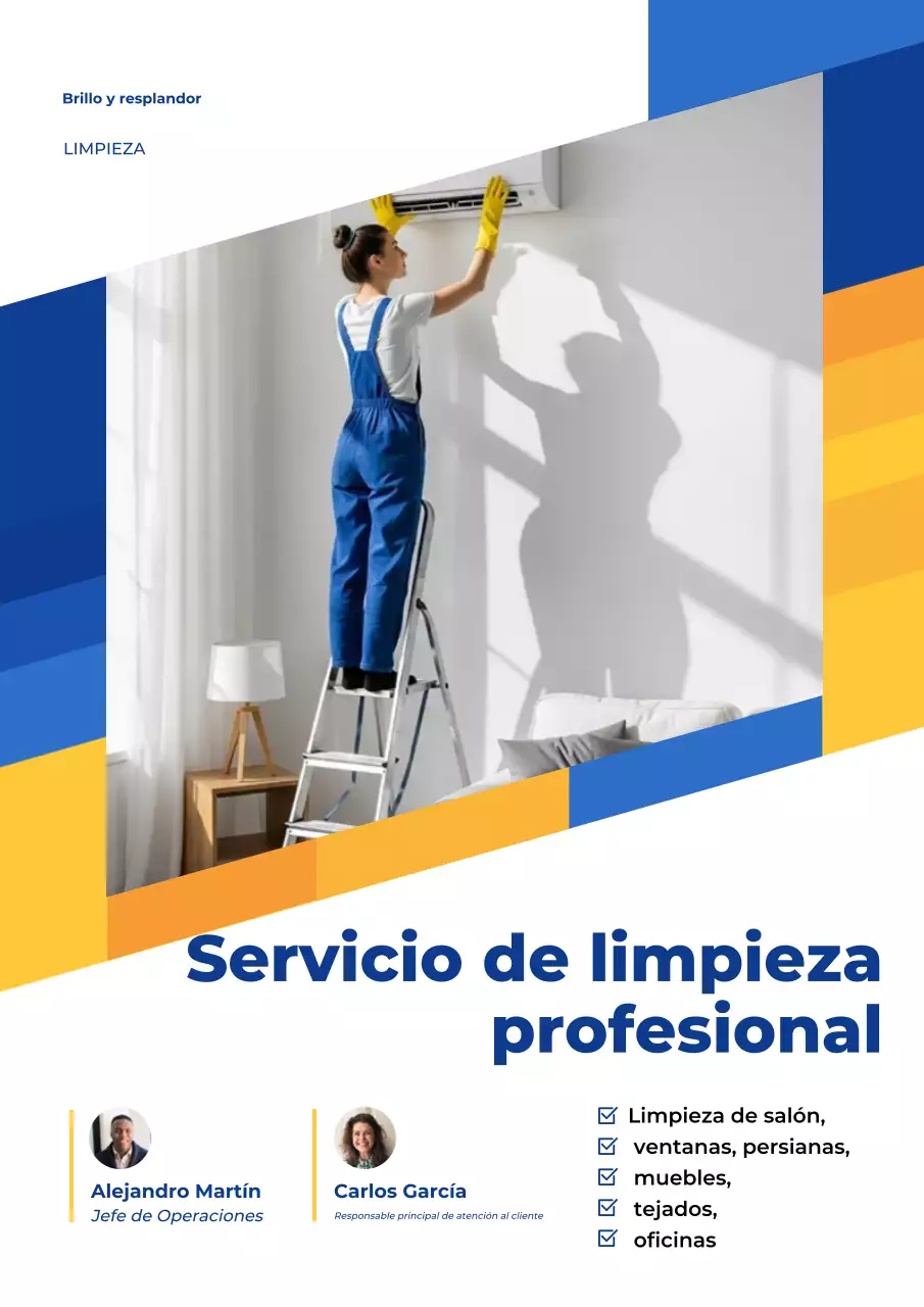 Cartel publicitario de un servicio de limpieza moderno de color azul