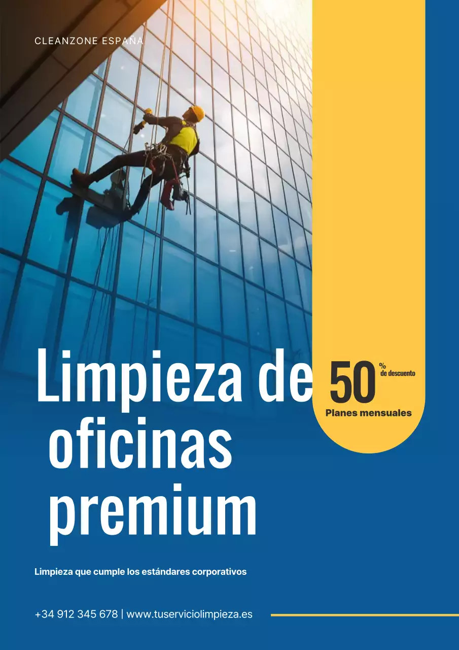 Cartel publicitario de un servicio de limpieza moderno de color azul