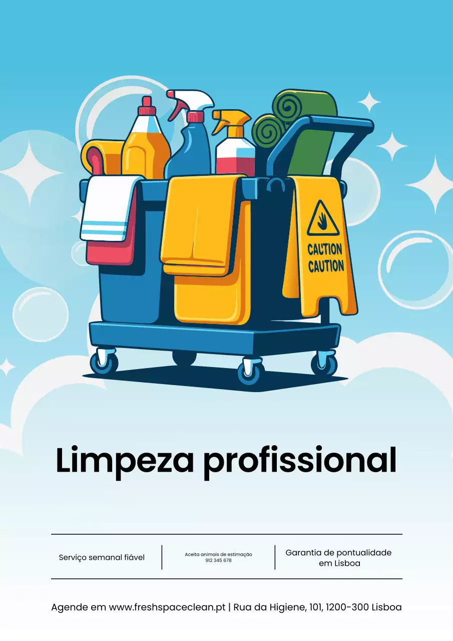 Cartaz de propaganda de limpeza moderna azul