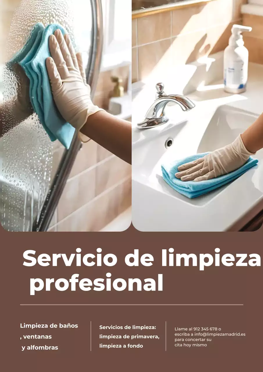 Póster promocional de servicios de limpieza modernos de Brown