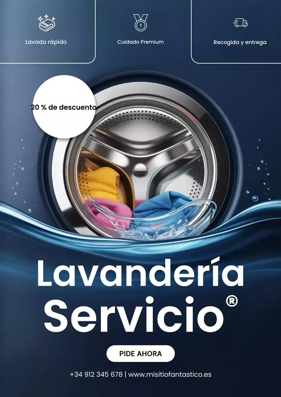 Póster promocional de lavandería moderna azul