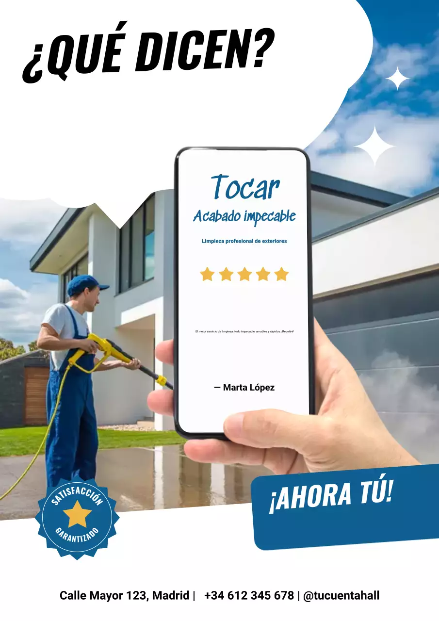 Cartel publicitario de un servicio de limpieza moderno de color azul