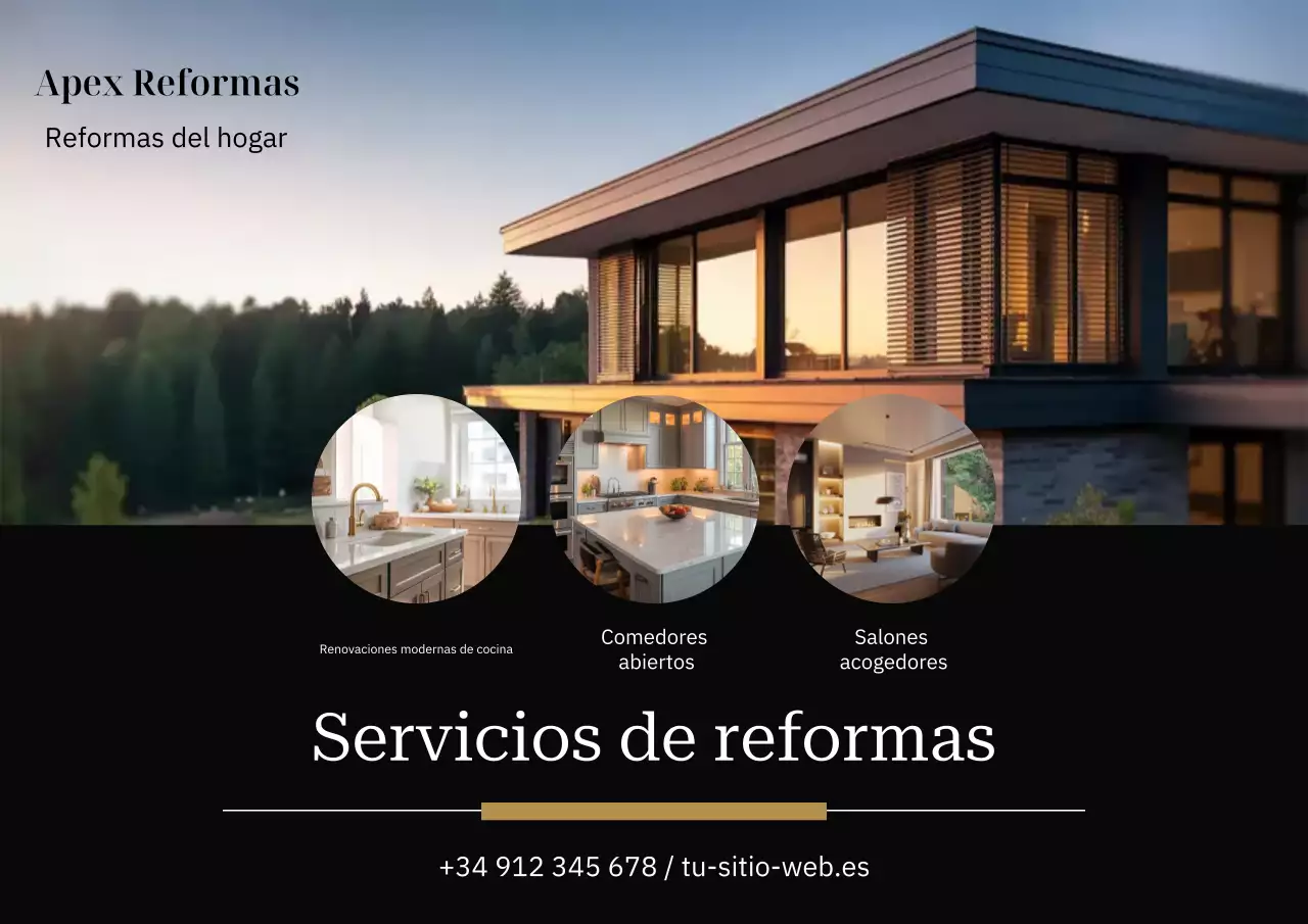 Cartel publicitario de renovación moderna en negro