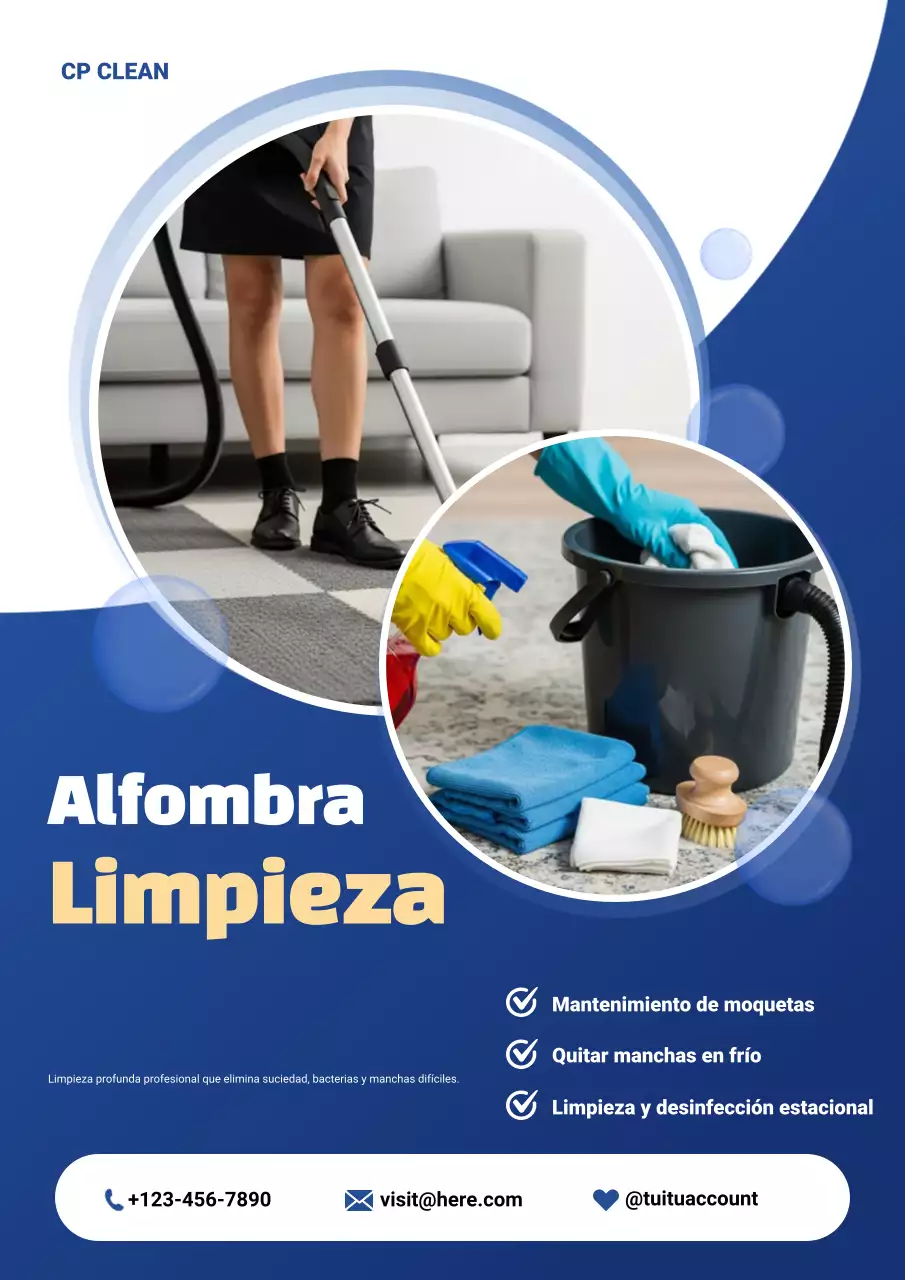 Cartel publicitario de un servicio de limpieza moderno de color azul