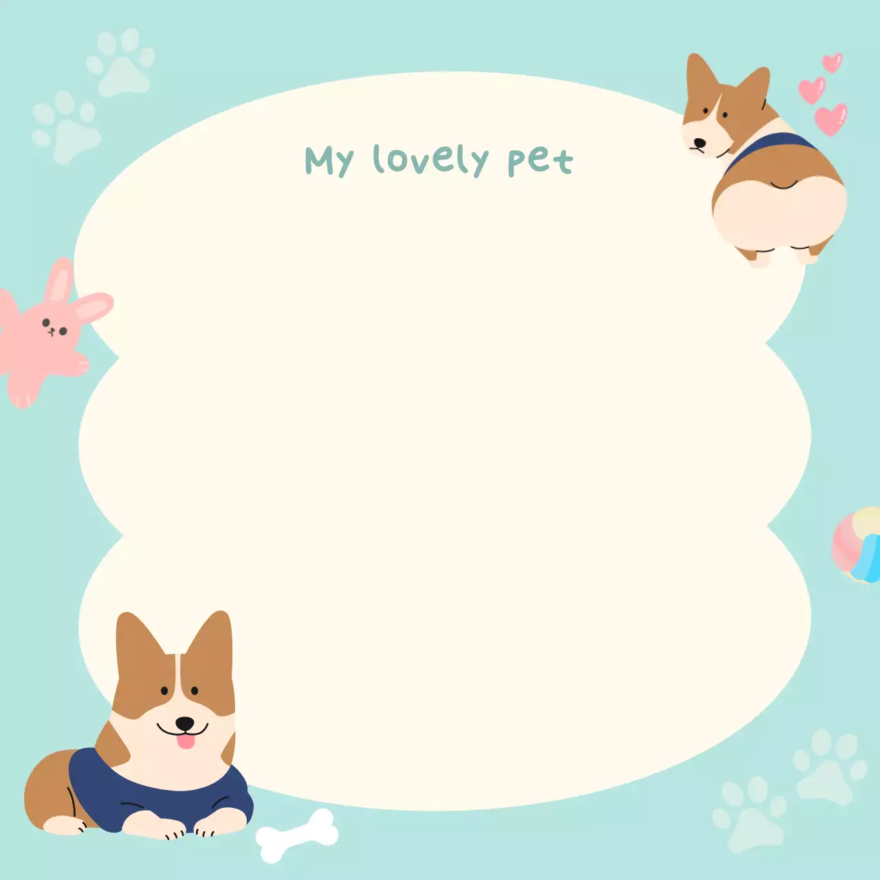 하늘색 아기자기한 강아지 웰시코기 프레임