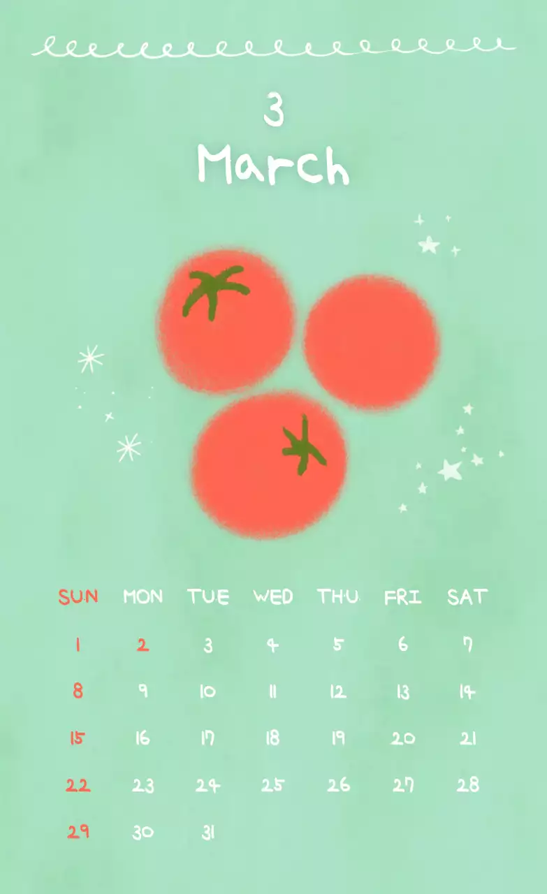 초록 미니멀 3월 달력 안내