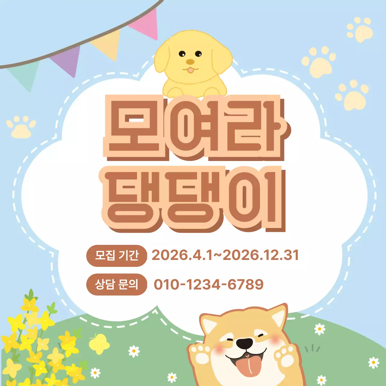 파랑 아기자기한 반려동물 모집 안내