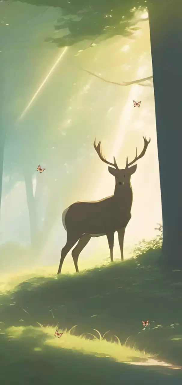 배경 푸른 자연 속 아름다운 사슴의 풍경