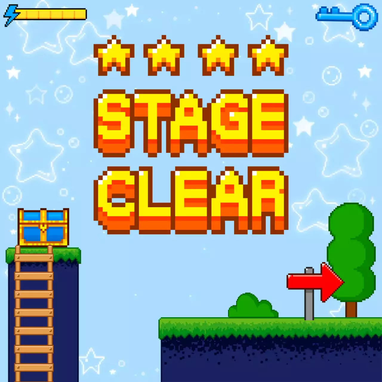 하늘색 레트로 게임 스테이지 안내