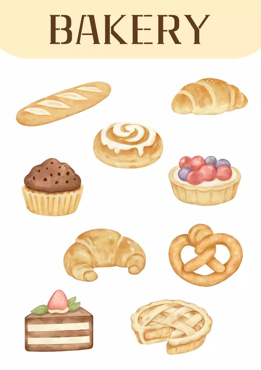 베이지 심플 빵 종류 메뉴 홍보